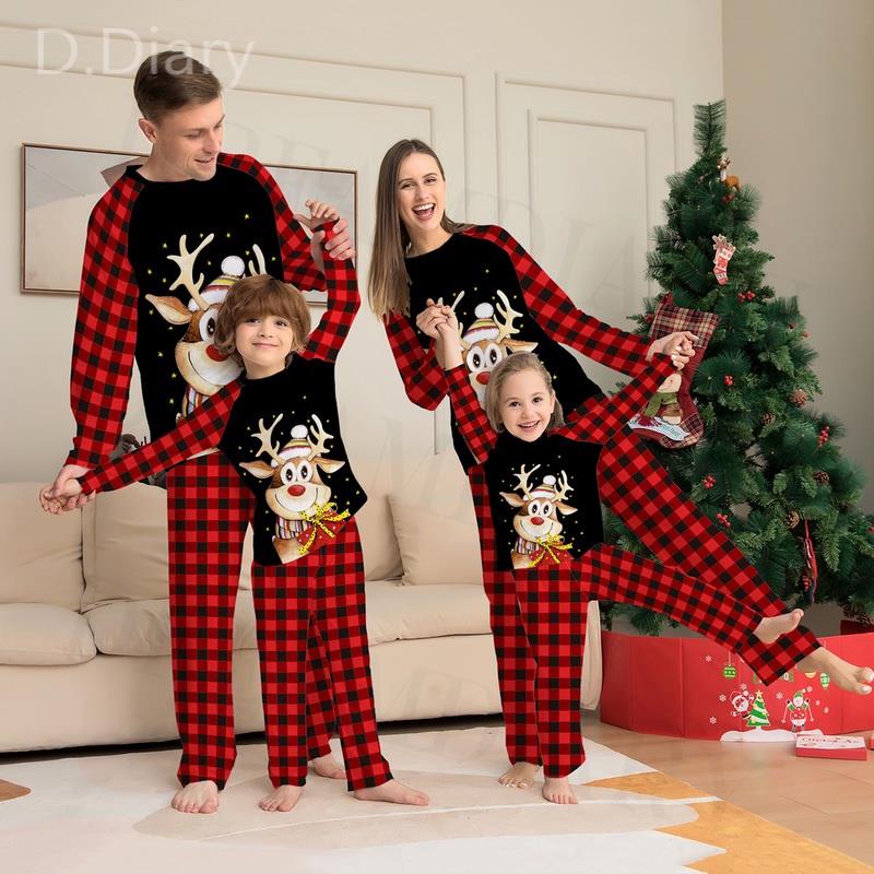 Bộ đồ ngủ giáng sinh cho gia đình phù hợp thoải mái vui nhộn dễ thương kỳ nghỉ dài tay áo cho phụ nữ nam giới cặp đôi trẻ em