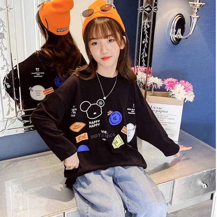 Mới 100% cotton trẻ em áo thun dài tay trẻ em oversize girls tee