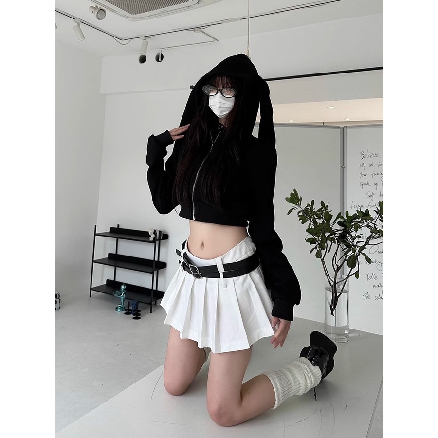 Áo khoác tai thỏ áo khoác có mũ trùm đầu nữ thỏ cô gái dễ thương tai có mũ trùm đầu áo rời nam thu đông sinh viên phong cách mới dài-