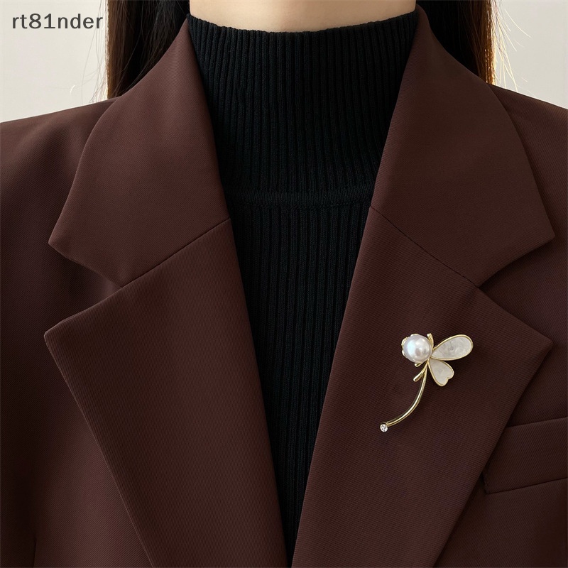 Rt dragonfly shape pearl brooch áo khoác thời trang tinh tế cho phụ nữ huy hiệu côn trùng ghim anti-light coat phụ kiện trang sức động vật n