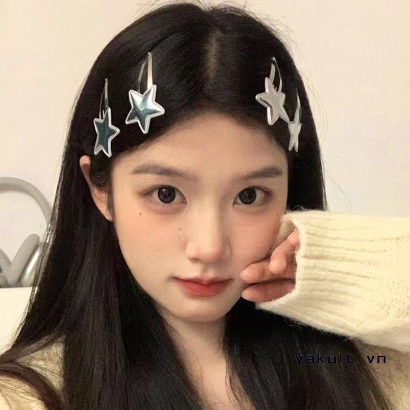 🎀 yakult 🎀Kẹp Tóc Kim Loại phong cách Y2K, Kẹp Tóc Mái Hairclip Màu Bạc kiểu dáng Gothic