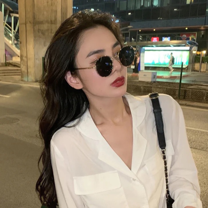 Kính râm thời trang cho nữ che nắng ngoài trời khung tròn uv kính râm hợp thời trang