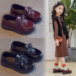 2023 spring girls 'single shoes fashion black princess shoes 'show giày da mềm-soled giày đậu hà lan dành cho trẻ em