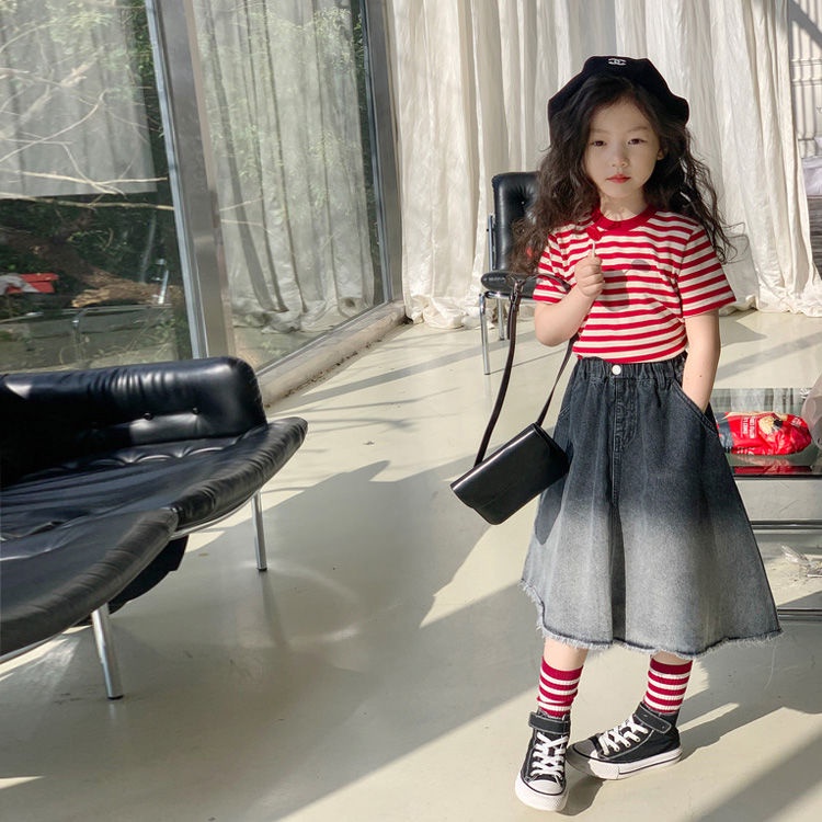 Set Áo Thun Và Chân Váy Denim Phong Cách Hàn Quốc Thời Trang Mùa Hè 2023 Dành Cho Mẹ Và Bé Gái