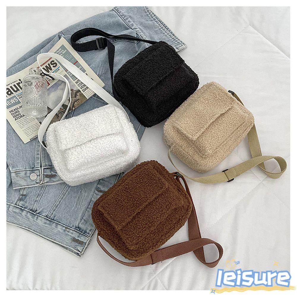 ♫Daphne♫ Túi Đeo Vai Bằng Len Lông Cừu Thiết Kế Giản Dị Thời Trang Mùa Đông Dành Cho Nữ