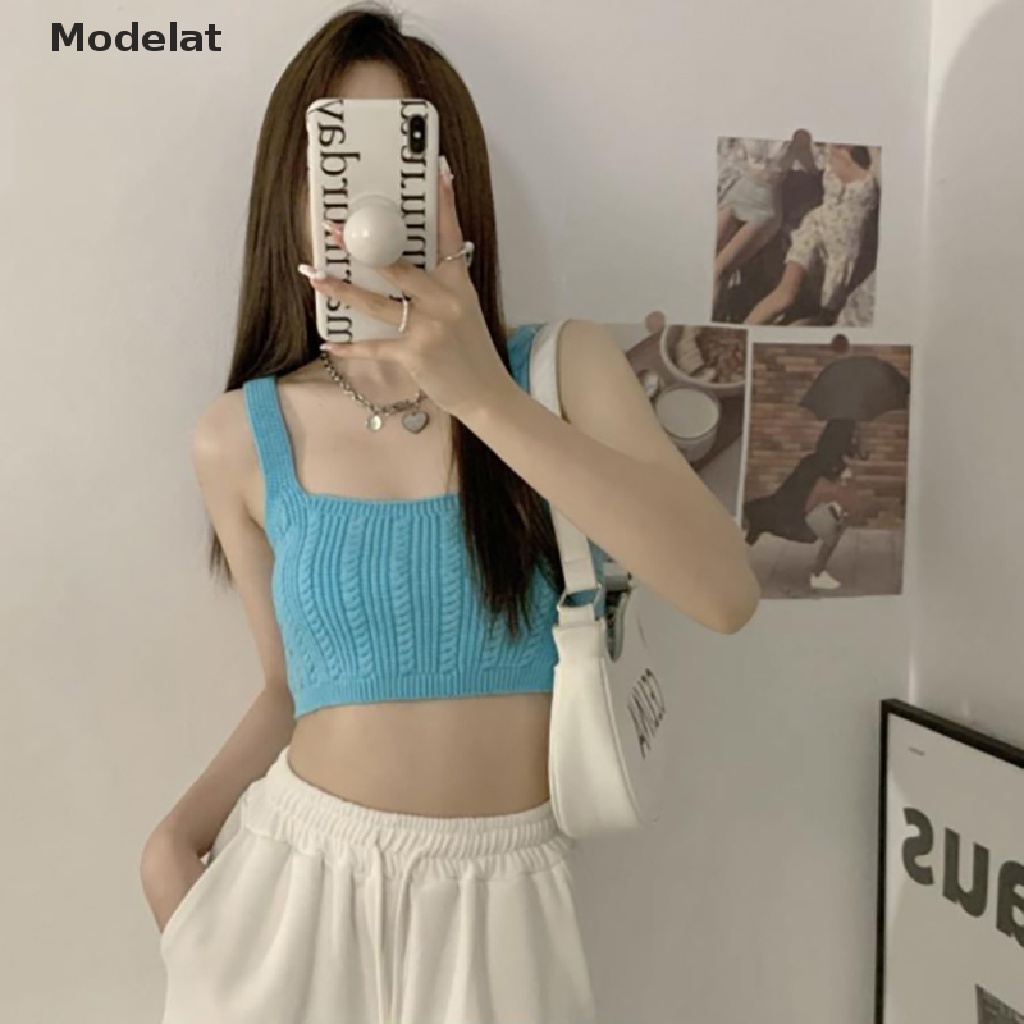 Áo Croptop Dệt Kim Không Tay Màu Sắc Ngọt Ngào Thời Trang Mùa Hè Cho Nữ
