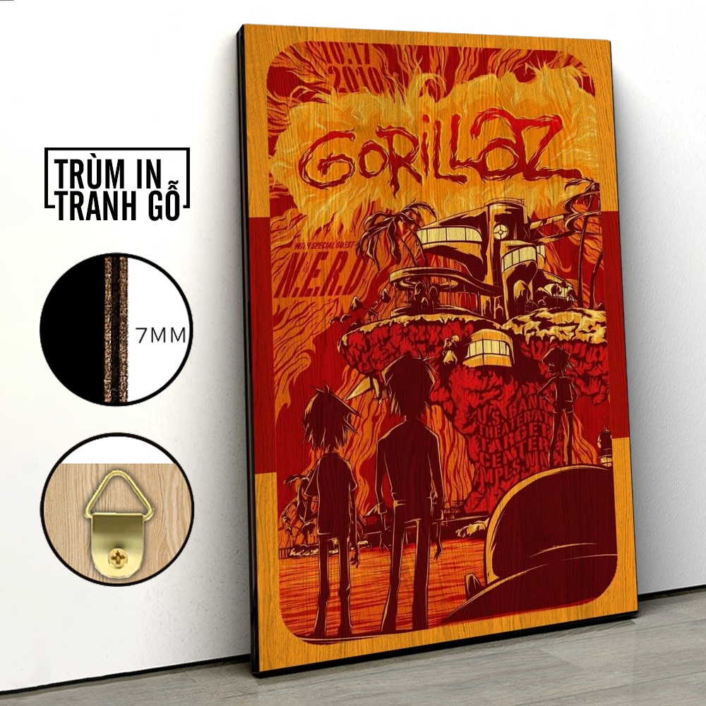 Tranh in gỗ trang trí nội thất Plastic Beach Gorillaz Rock Band Vintage Poster decor phòng ngủ phòng khách văn phòng