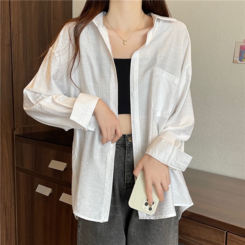 Áo Sơ Mi Chống Nắng Tay Dài Dáng Rộng Màu Trơn Thời Trang Mùa Hè Mới Cho Nữ