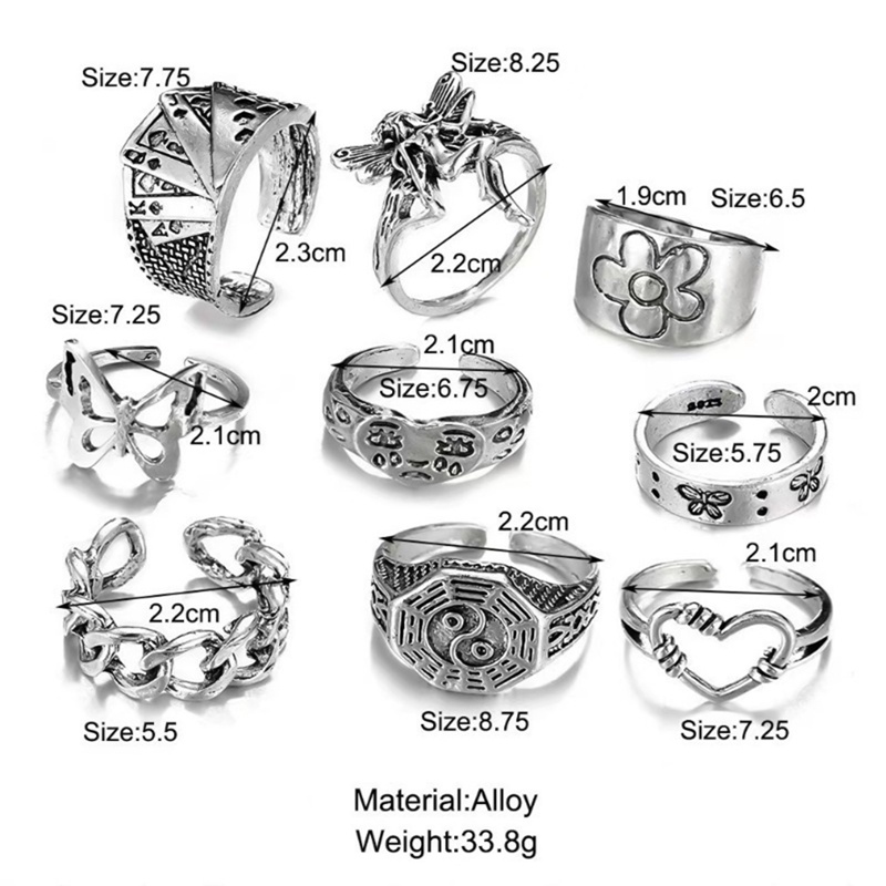 Set 9 Nhẫn Bạc Cổ Điển Nhiều Màu Sắc Phong Cách Bohemian