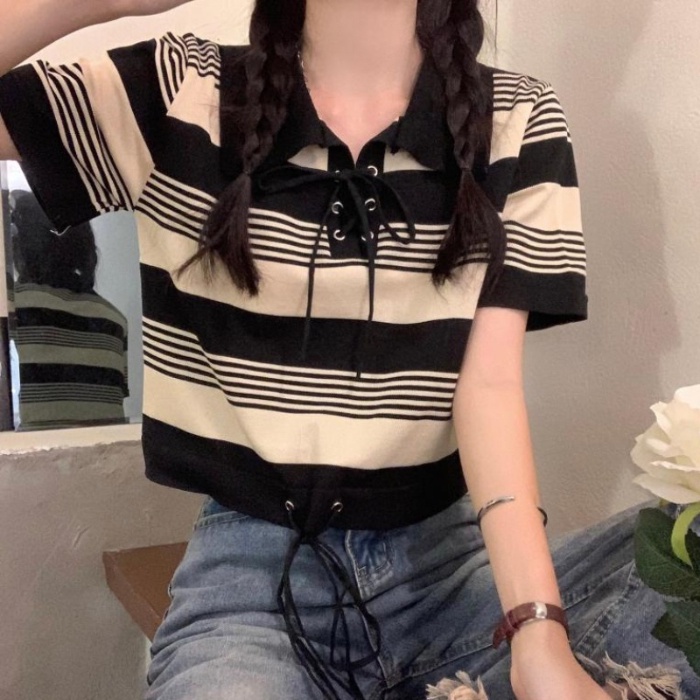 Áo polo Tay Ngắn Dáng Rộng In Họa Tiết Độc Đáo Phong Cách Hàn Quốc Thời Trang Cho Nữ