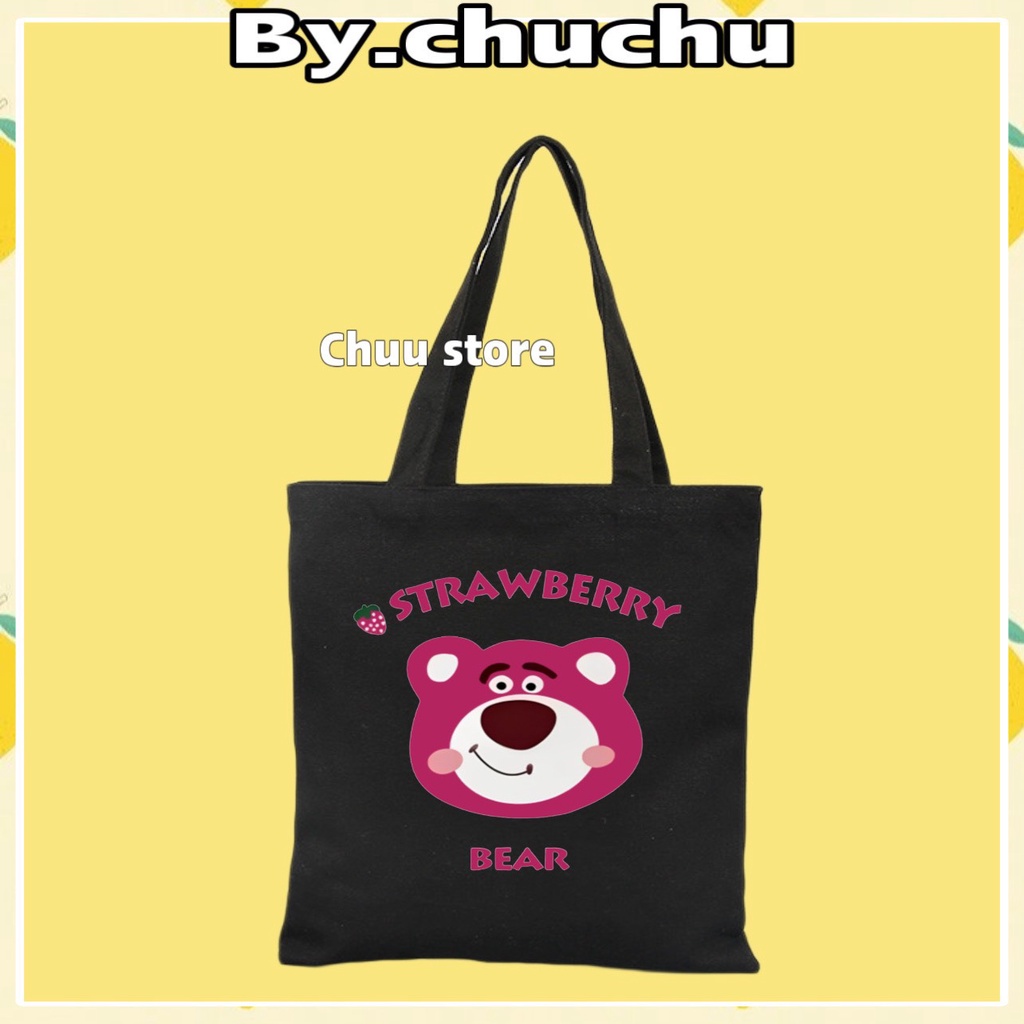 Túi Tote Vải Canvas Gấu Dâu LotSo Cute Phong Cách Hàn Quốc  MTT0341