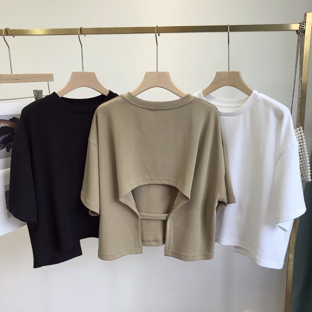 Áo Croptop Tay Ngắn Cổ Tròn Hở Lưng Dáng Rộng Thời Trang Mùa Hè Hàng Mới Dành Cho Bạn Nữ