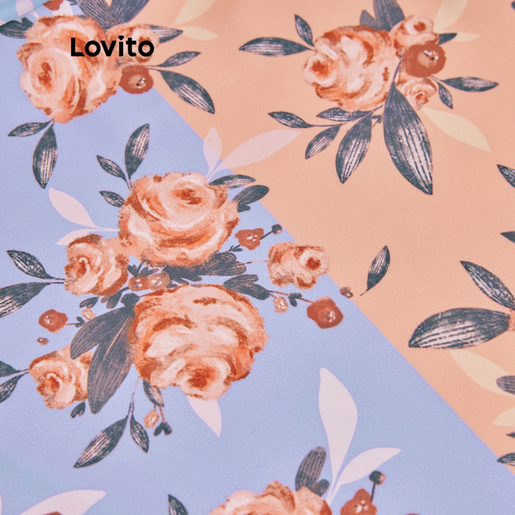 Đồ bơi một mảnh Lovito in họa tiết hoa nhí hai mặt cổ chữ V phối dây tương phản thắt dây phong cách boho cho nữ L48AD021 (màu hồng/ vàng/ đen)