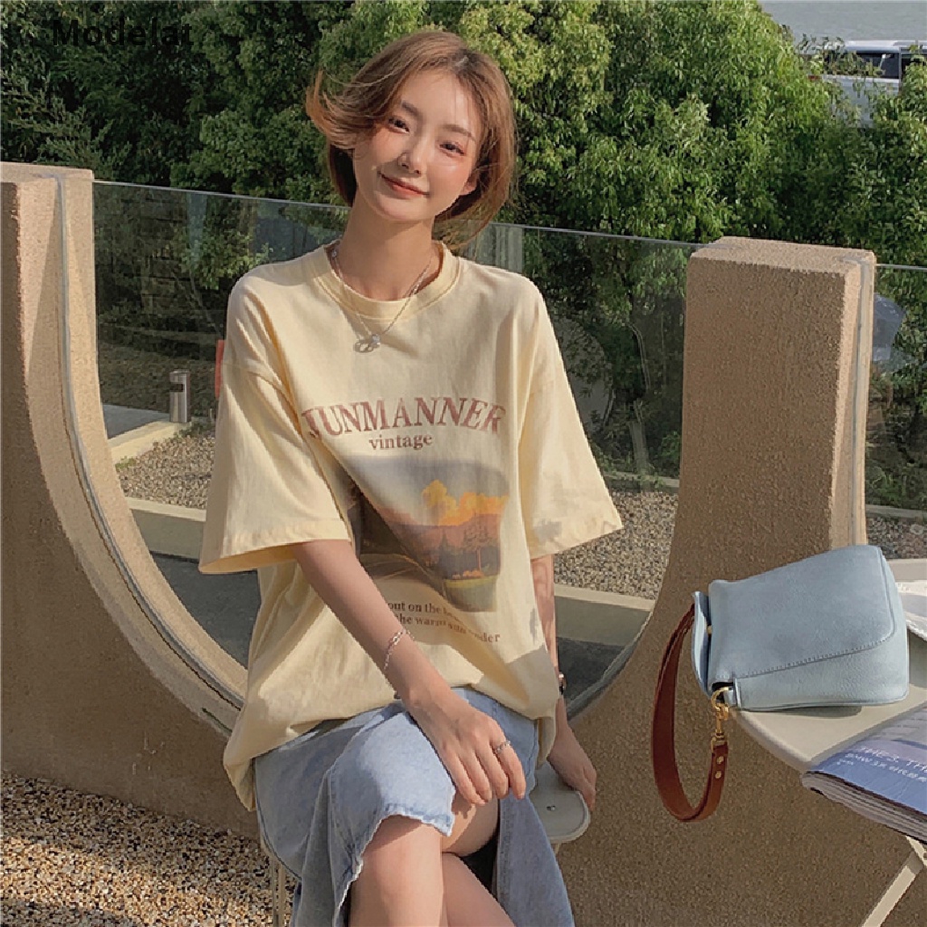 Áo Thun Tay Ngắn Cổ Tròn Dáng Rộng In Họa Tiết Thời Trang Mùa Hè Phong Cách Harajuku Cho Nữ