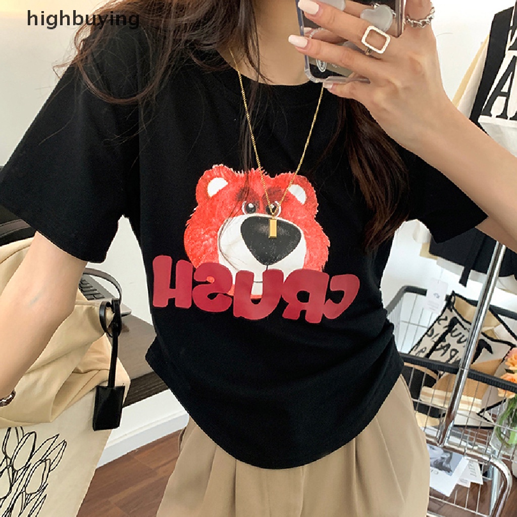 Áo Thun Tay Ngắn Cổ Tròn In Hình Gấu Thời Trang Mùa Hè Cho Nữ