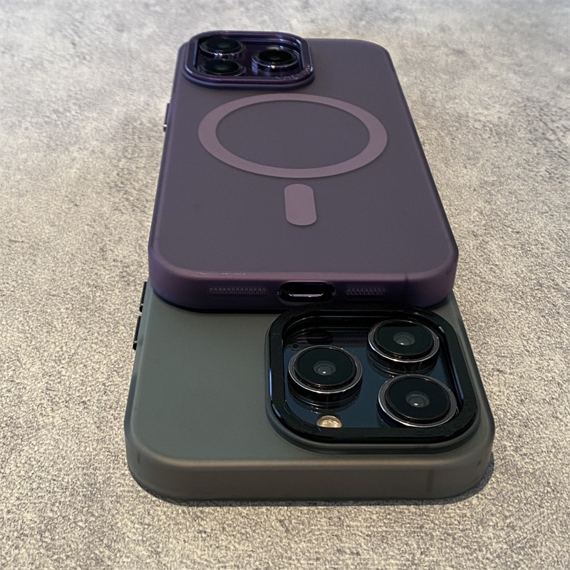 Ốp Điện Thoại Cứng Siêu Mỏng Đính Nút Kim Loại Hít Nam Châm Chống Rơi Cho iPhone 14 Pro Max 13 12 Pro Plus