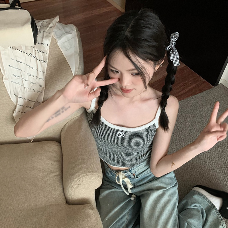 Áo Dệt Kim Sát Nách Dáng Ôm Màu Tương Phản Thời Trang Cho Nữ