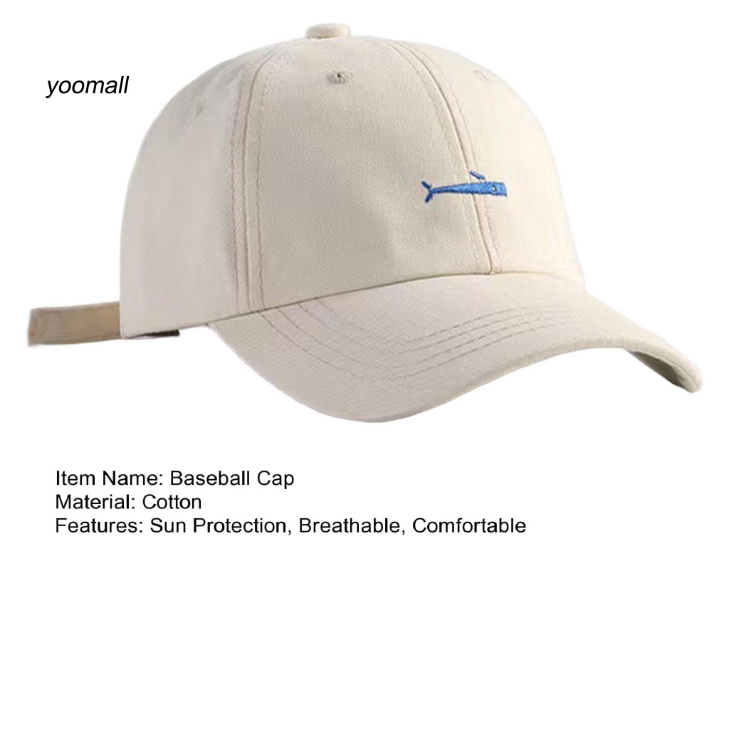 Mũ Lưỡi Trai Thêu Hình Cá Voi Vành Cong Thoáng Khí Chống Nắng Có Thể Điều Chỉnh Cho Nam Nữ