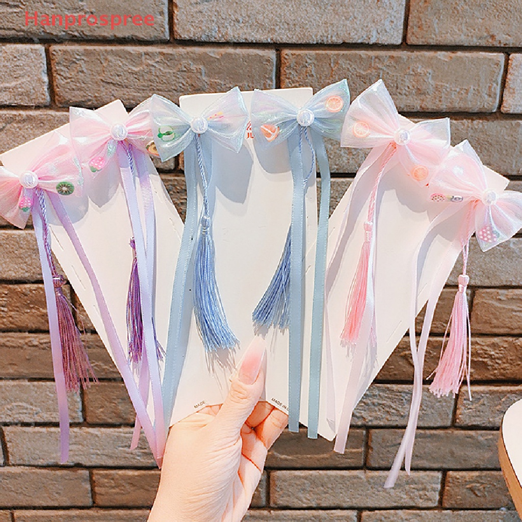 Bộ 2 Kẹp Tóc Đính Nơ Tua Rua Phong Cách Trung Hoa Dễ Thương Cho Bé Gái