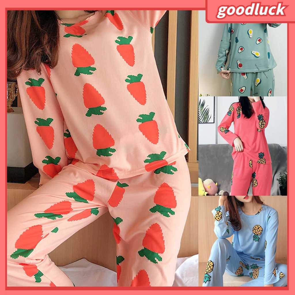 1 Bộ Đồ Ngủ Pijama In Họa Tiết Củ Cải Hồng Dễ Thương Thoải Mái Thời Trang Mùa Đông Cho Nữ