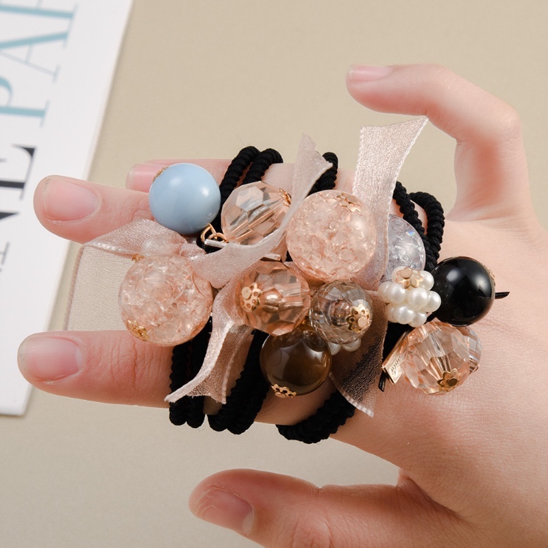 Dây Cột Tóc Ruy Băng Đính Hạt Ngọc Trai Nhân Tạo Co Giãn Thời Trang Hàn Quốc