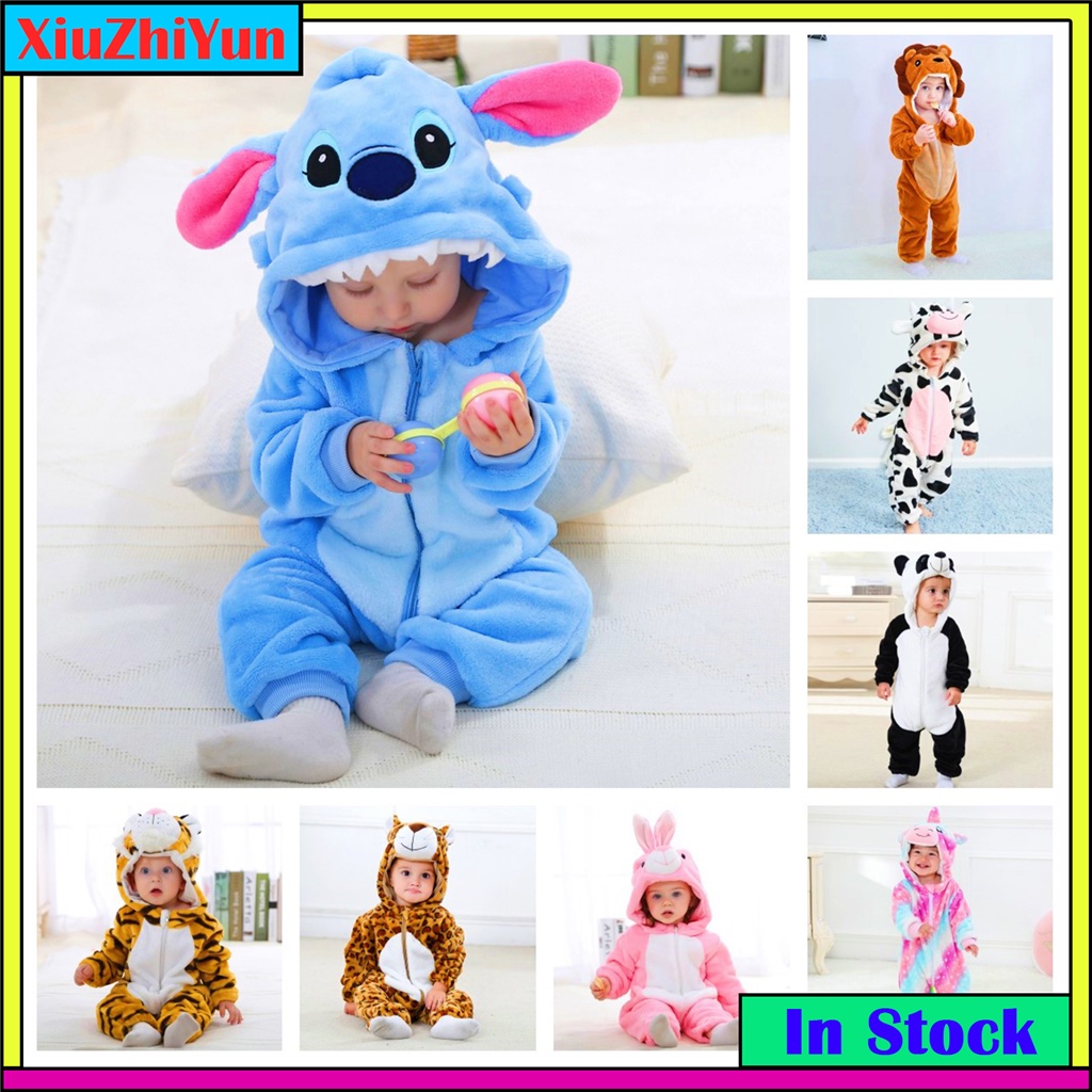 Bộ Áo Liền Quần Vải Flannel Mềm Mại In Hoạt Hình Thỏ / Sư Tử / Stitch Dễ Thương Thời Trang Mùa Đông Cho Bé Trai