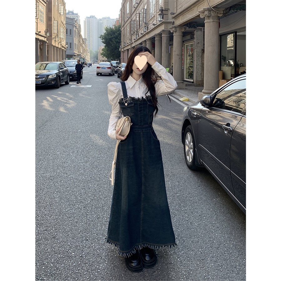 VÁY YẾM JEAN DENIM PHONG CÁCH RETRO TREND 2023 DÁNG SUÔNG