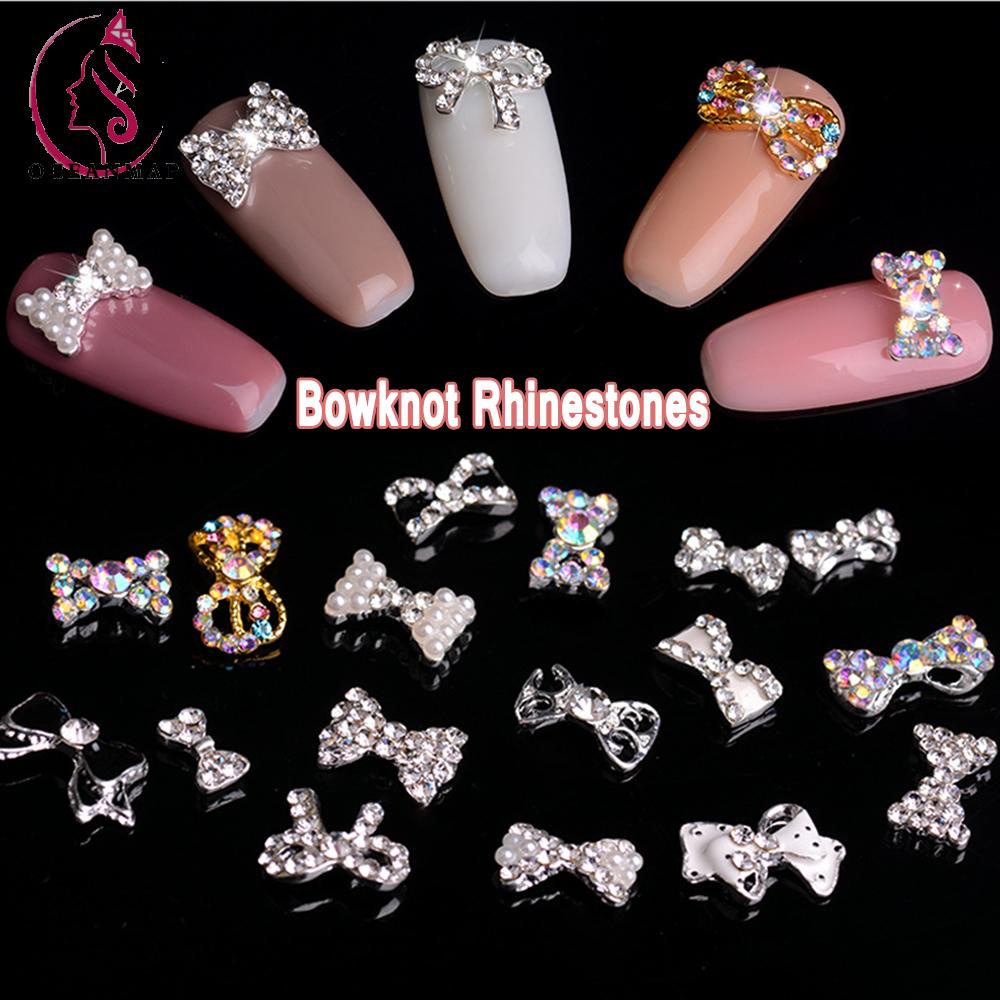 [Hàng mới về] Set 5 phụ kiện trang trí móng tay nghệ thuật DIY hình nơ đính đá nhân tạo 3D thời trang