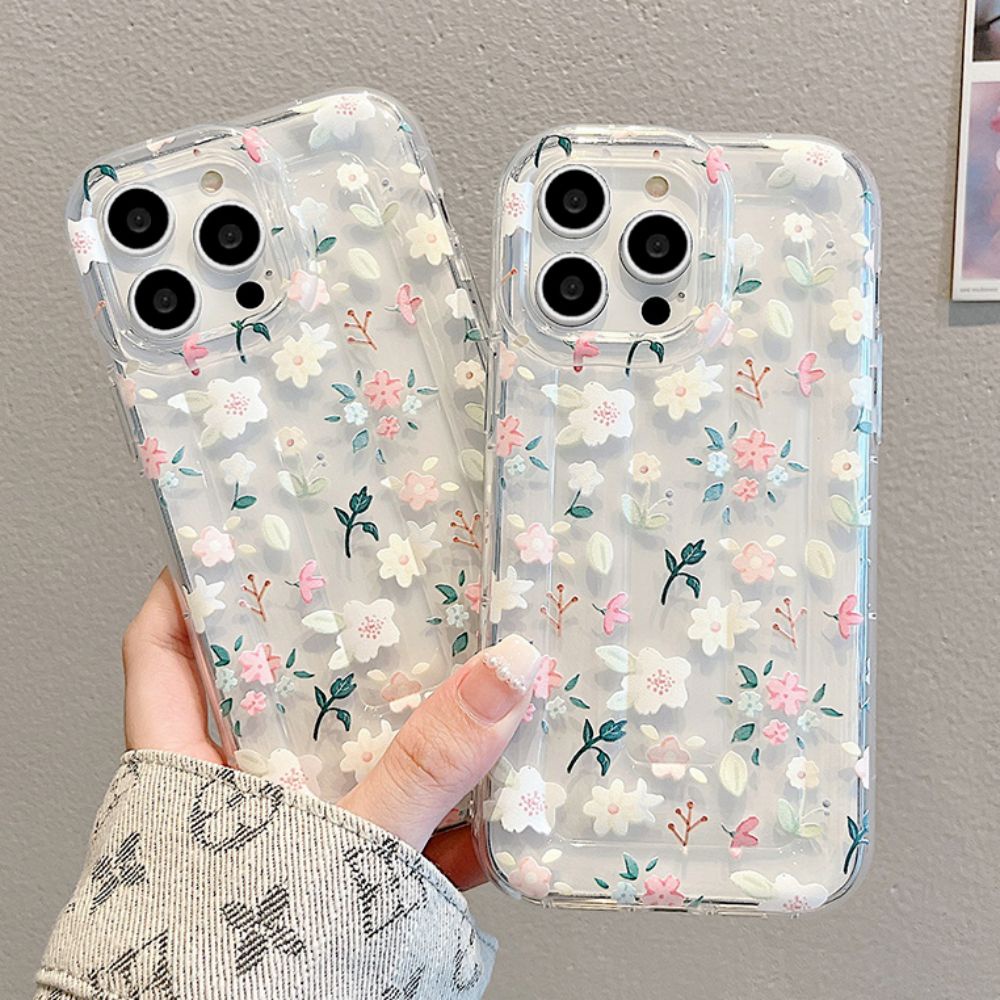 Ốp Điện Thoại TPU Dẻo Họa Tiết Hoa Phối Sọc Nhỏ Xinh Chống Sốc Cho IPhone 11 12 13 14 Pro Max