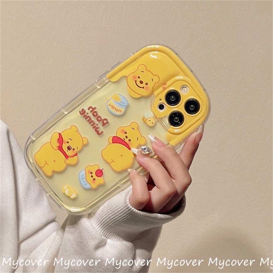 Ốp Điện Thoại Silicon Họa Tiết Hoạt Hình Chú Gấu Kèm Giá Đỡ Cho iPhone 14 13 12 11 Pro Max X Xr Xs 8 7 6 Plus SE 2020