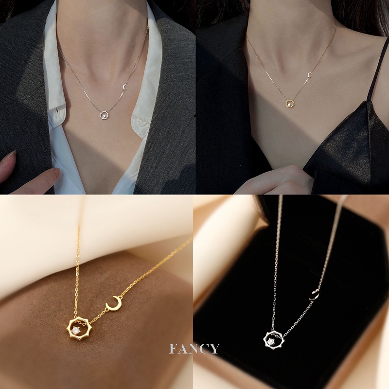 Vòng cổ Bạc 925 Mặt Hình Mặt Trăng Ngôi Sao Lấp Lánh Thời Trang Cho Nữ