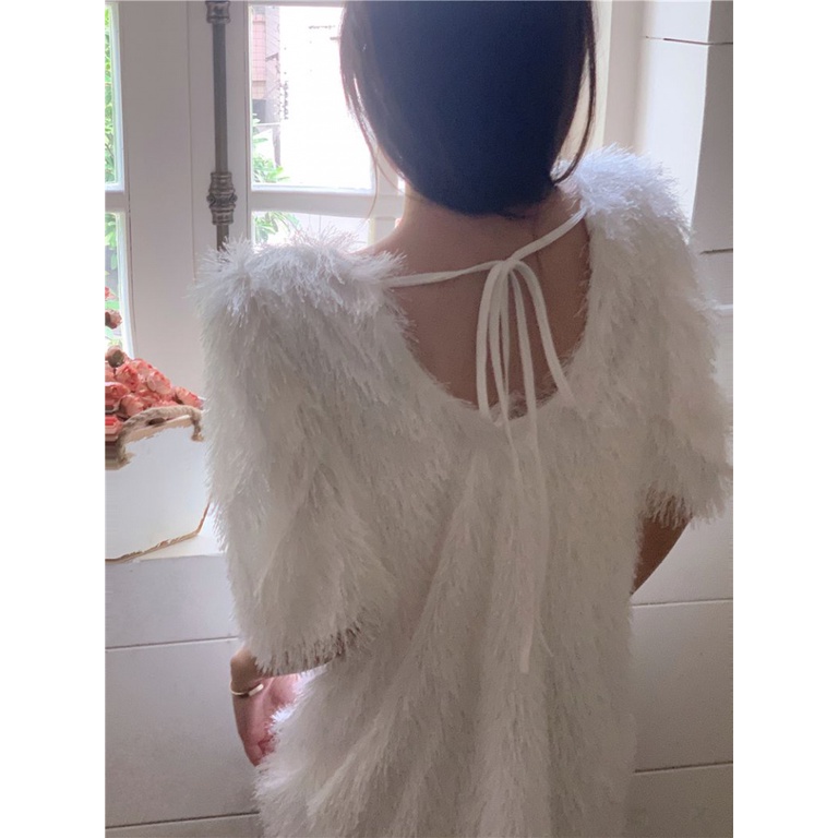 High-end short skirt tassels sweet and soft women all-match fairy White Goddess short sleeve dress Super fairy Mao Mao temperament VTGX