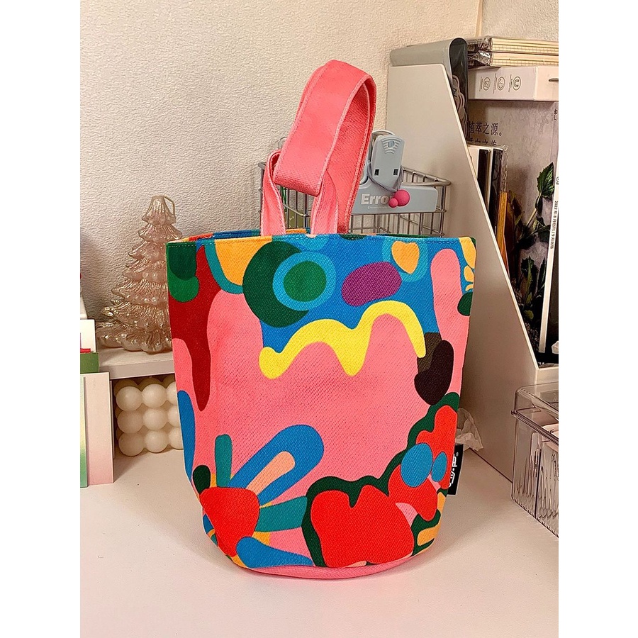 Túi Vải Đựng Hộp Cơm Trưa Sức Chứa Lớn In Họa Tiết Graffiti Phong Cách Nhật Bản Chất Lượng Cao