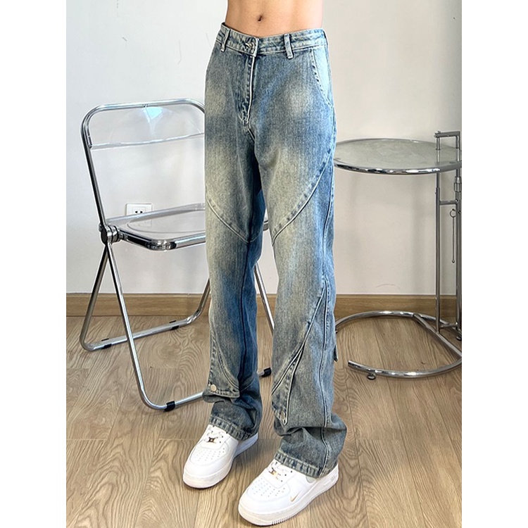 Quần Jean Ống Đứng Cài Nút Phong Cách Retro Đường Phố Mỹ Cho Nam