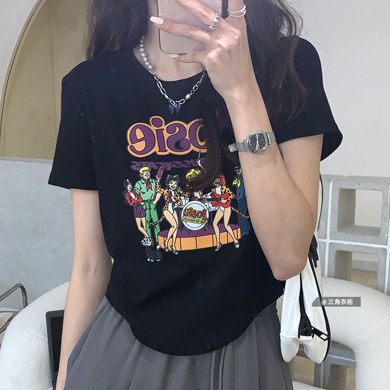 Áo Thun Nữ Ngắn Tay Lệch Vai In Chữ Phong Cách Mới