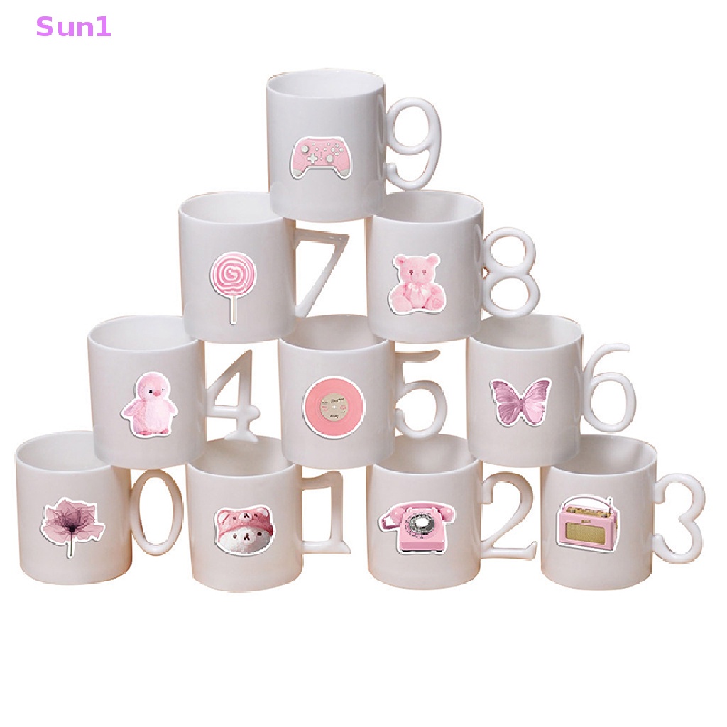Set 50 Miếng Dán Hình Gấu Hồng Graffiti Dễ Thương Dùng Trang Trí Xe Hơi / Laptop / Vali