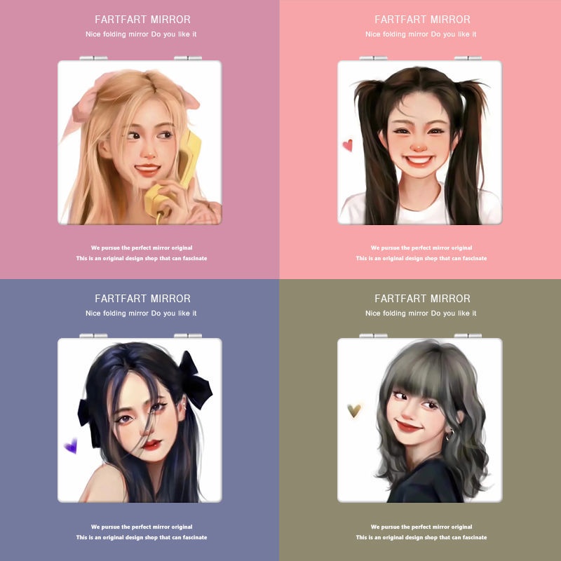 Gương Trang Điểm Hai Mặt Mini Dạng Gập Cầm Tay Vỏ Da In Hình Nhóm Nhạc Blackpink