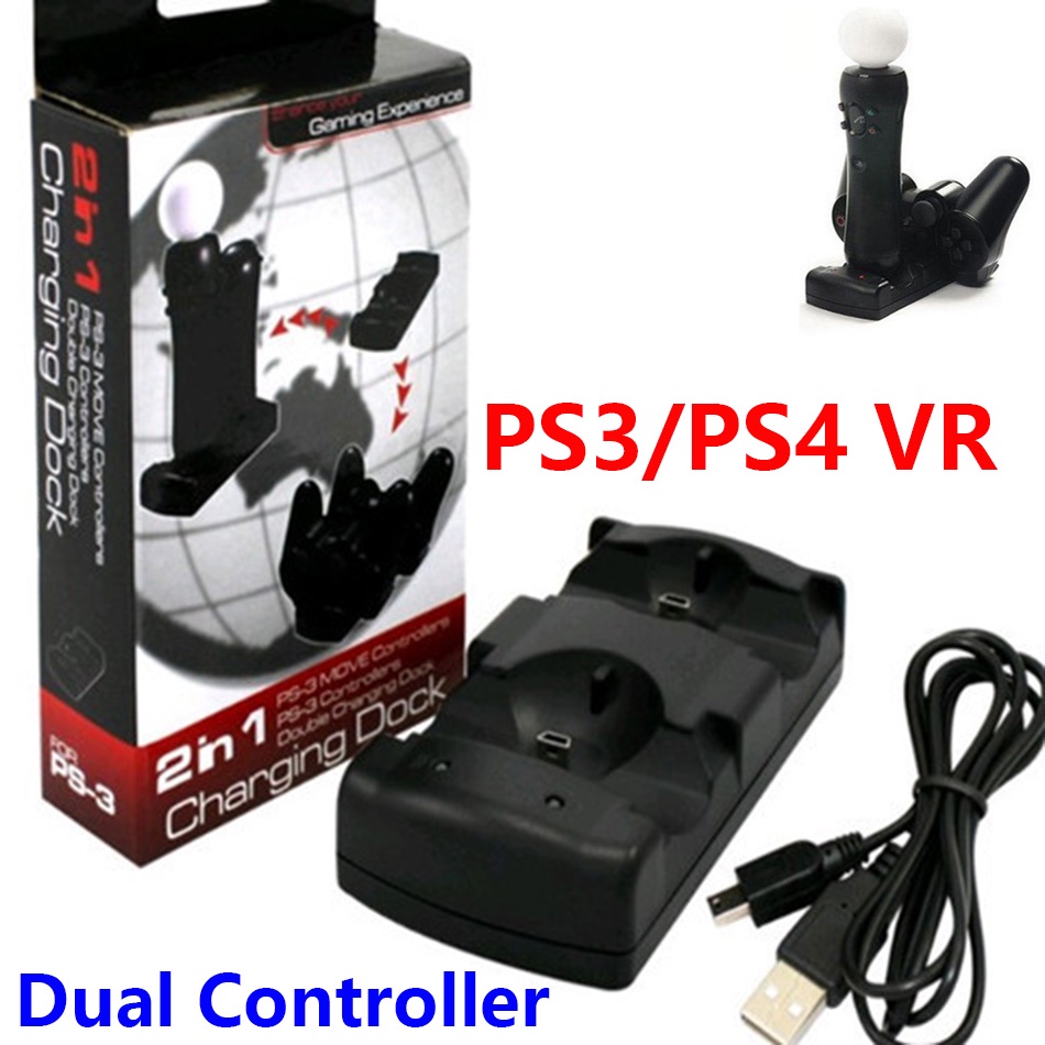 Đế Sạc 2 Trong 1 Cổng USB Kép Cho Tay Cầm Điều Khiển Chơi Game PS3 / PS4 VR Sony Playstation