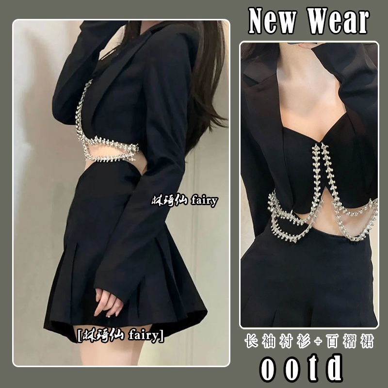 Bộ Áo Khoác Vest Thân Ngắn Ôm Dáng + Chân Váy Xếp Ly Lưng Cao Thời Trang Mùa Xuân 2023 Sang Trọng Cho Nữ 2023 Bộ Váy Và Áo Khoác Ngoài Thời Trang Sành Điệu 4.200 4.20