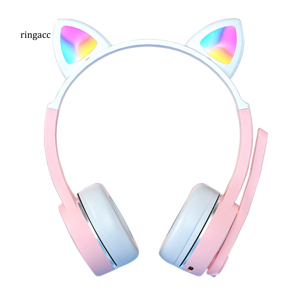 Tai Nghe Chụp Tai Bluetooth Không Dây Hỗ Trợ Thẻ TF RGB Flash Hình Tai Mèo Dễ Thương Cho Trẻ Em