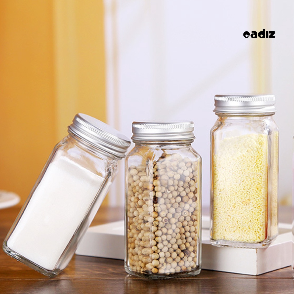 Bộ 5 Lọ Thủy Tinh Vuông Rỗng Chống Ẩm Mốc Đựng Gia Vị Tiết Kiệm Không Gian