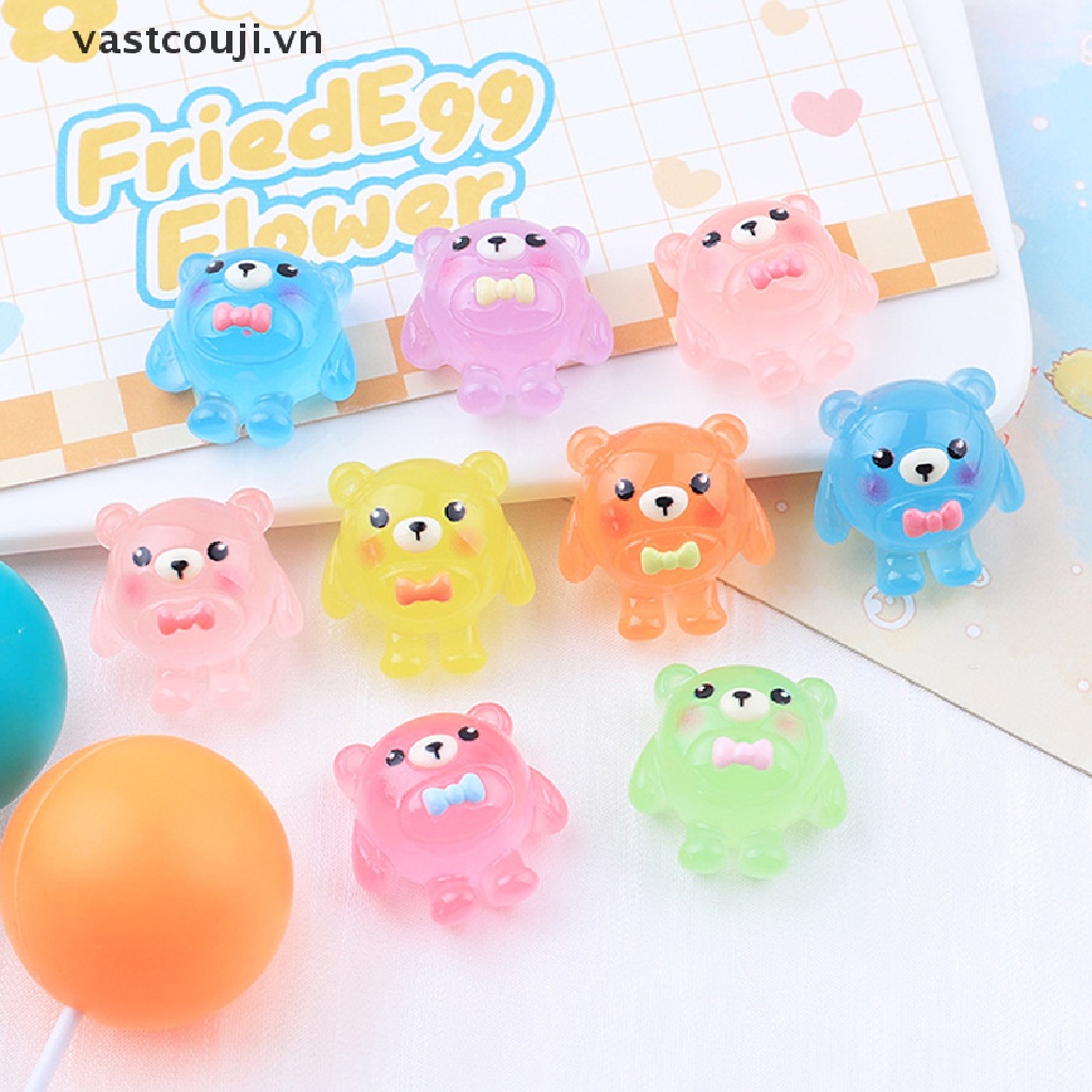 Bộ 5 Tượng Gấu Phát Sáng Bằng Nhựa Resin Trang Trí Tiểu Cảnh VASTJI