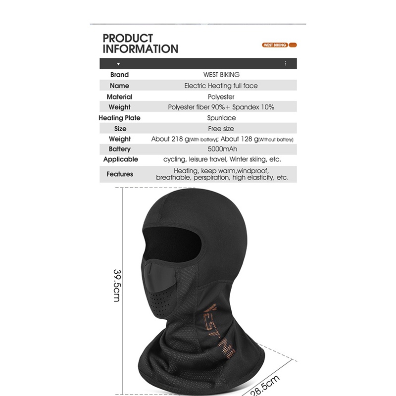 1 Mặt Nạ Thể Thao Che Mặt Giữ Ấm Bằng Điện Thoáng Khí Cho Mùa Đông