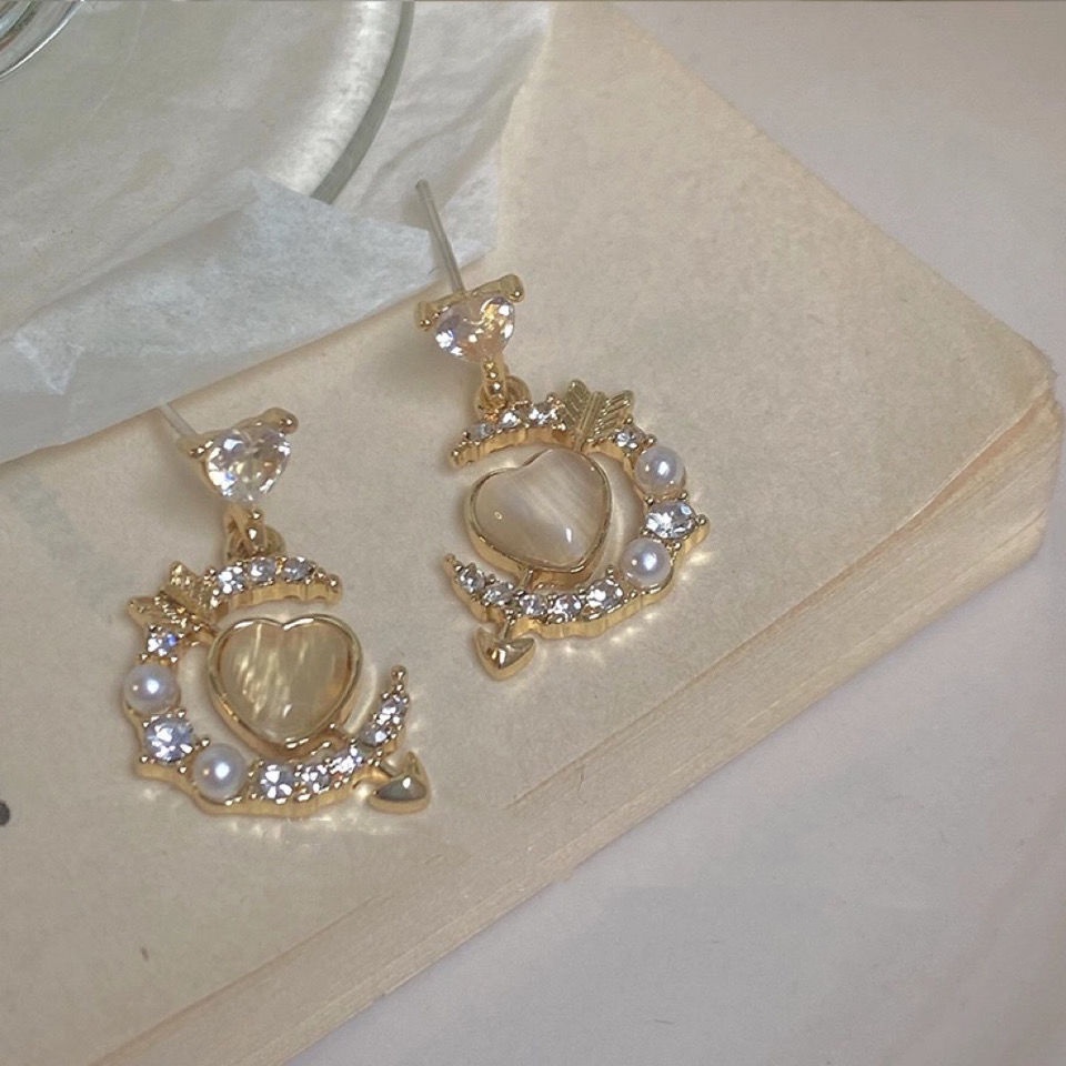 Bông Tai Hình Trái Tim Đính Đá Zircon Phong Cách Hàn Quốc Thời Trang Cho Nữ