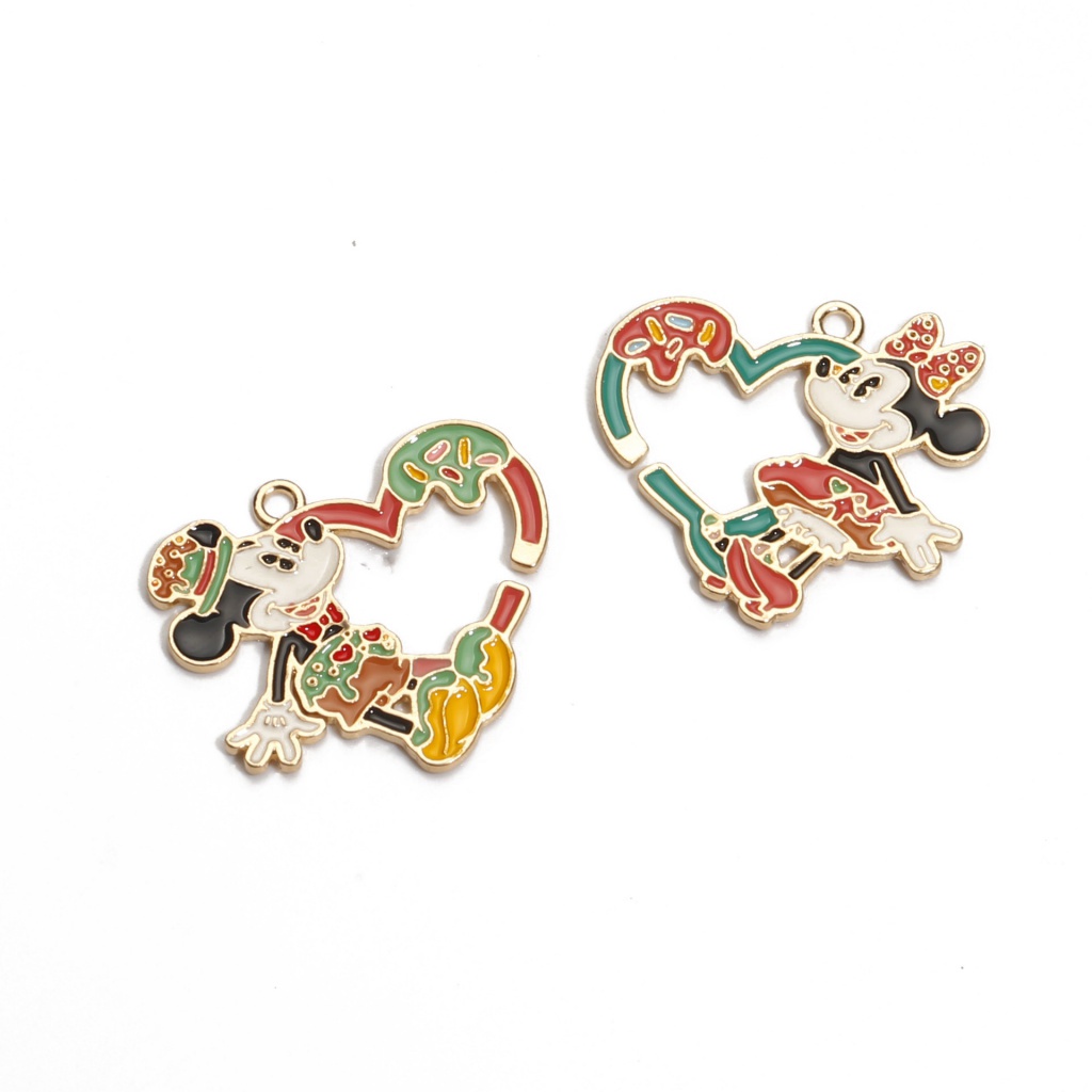 2 cái / lốc phim hoạt hình disney mickey & minnie mouse heart men hợp kim men mặt dây chuyền phụ kiện bùa cho phụ nữ, móc chìa khóa / bông tai / vòng cổ mặt dây chuyền handmade diy jewelry 186