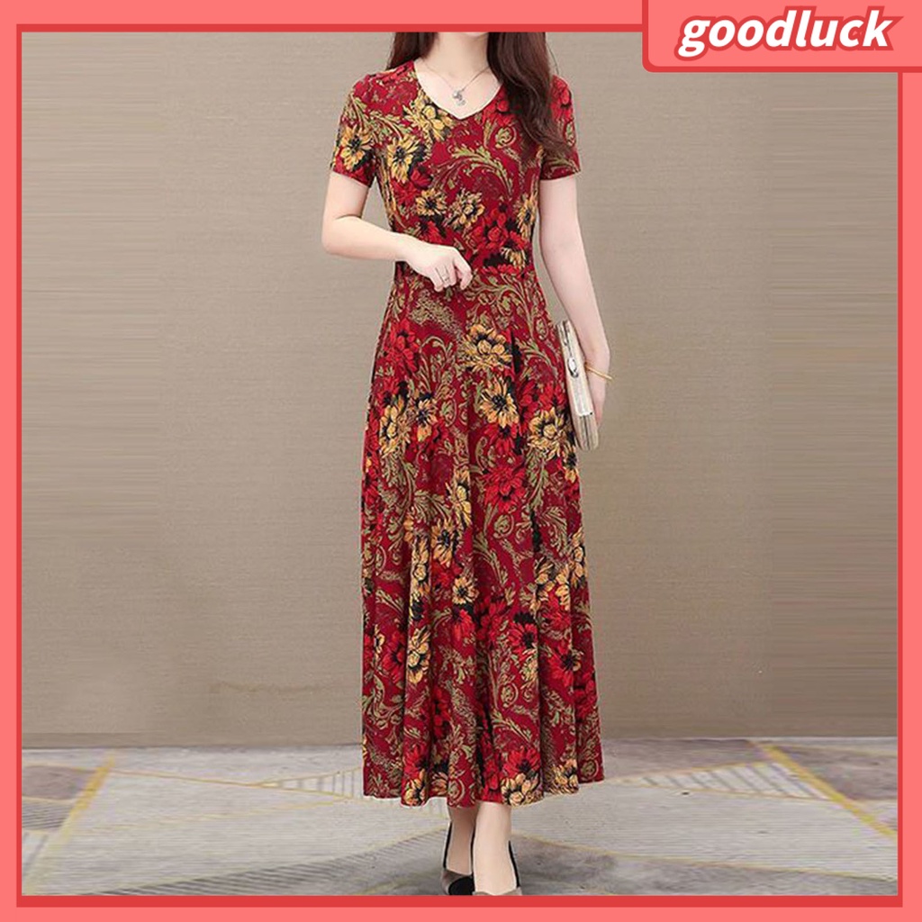 Đầm Maxi Tay Ngắn Cổ Chữ V Dáng Rộng In Họa Tiết Hoa Phong Cách Vintage Thời Trang Mùa Hè Cho Nữ