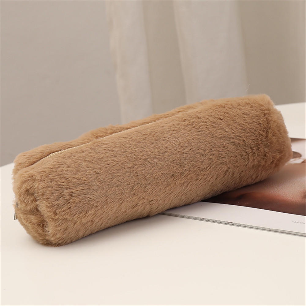 Túi Đựng Bút / Mỹ Phẩm / Tiền Xu Phối Lông Xù 4 Màu Dễ Thương Cho Bạn Gái