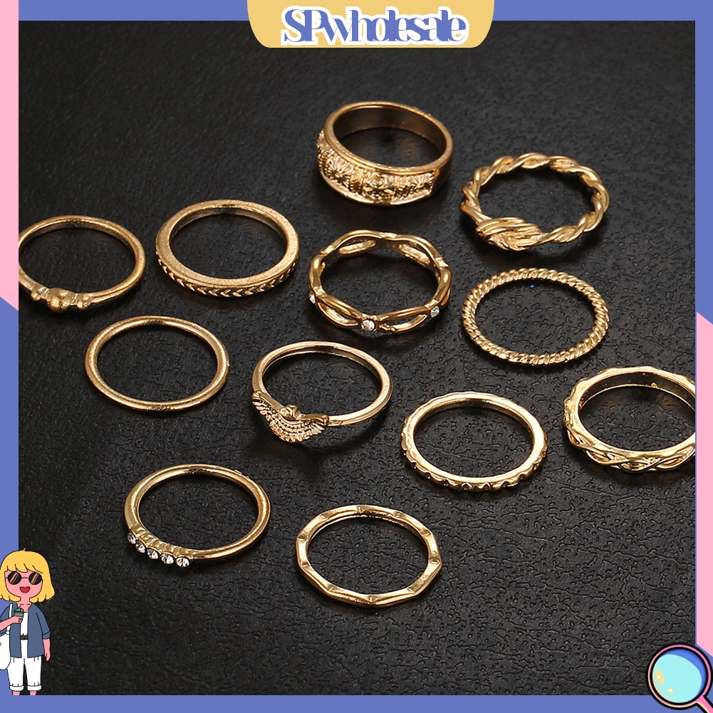 <SPwholesale> Set 12 Nhẫn Đeo Khớp Ngón Tay Phong Cách Retro