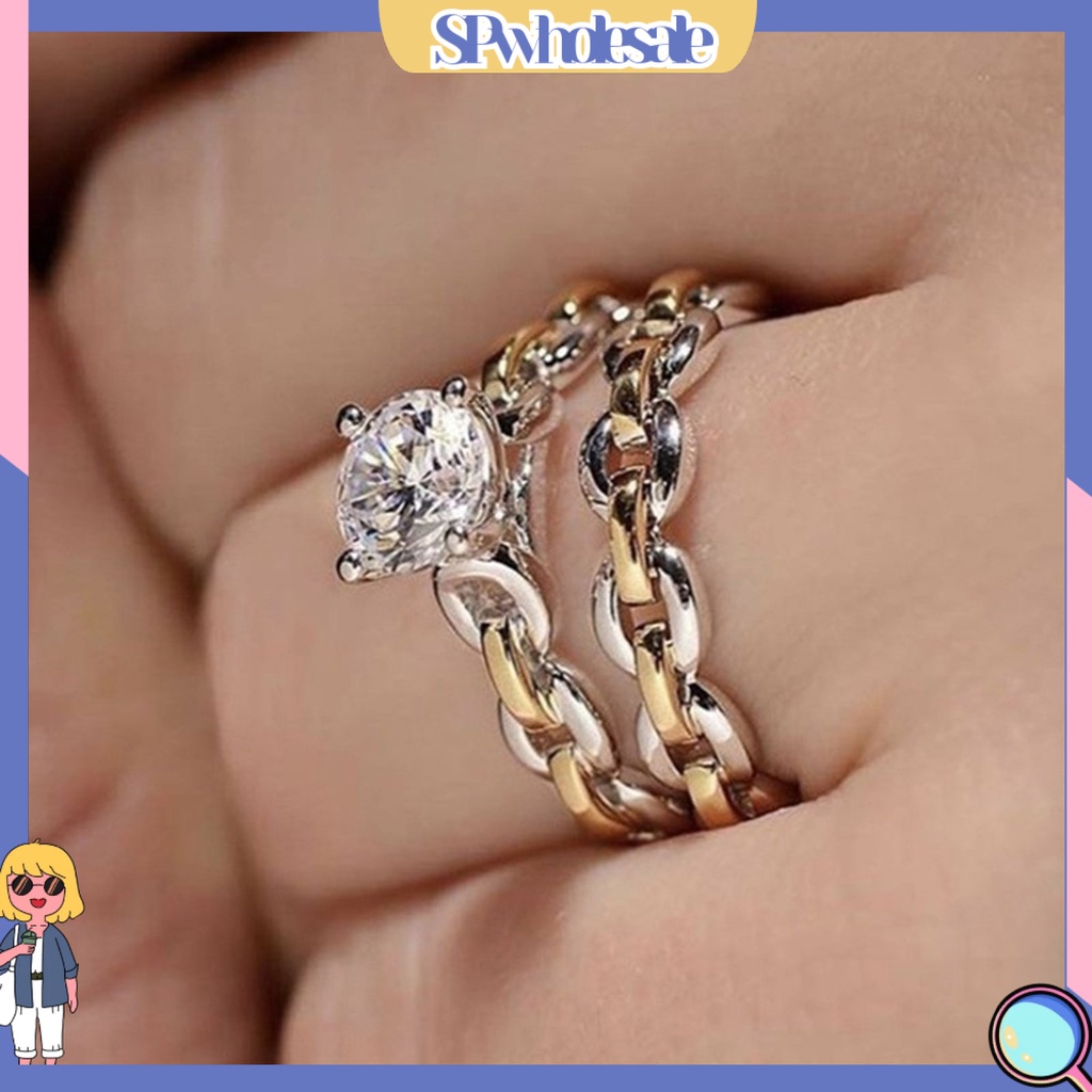 <SPwholesale> Bộ 2 Nhẫn Hợp Kim Đính Đá Sang Trọng Cho Nữ