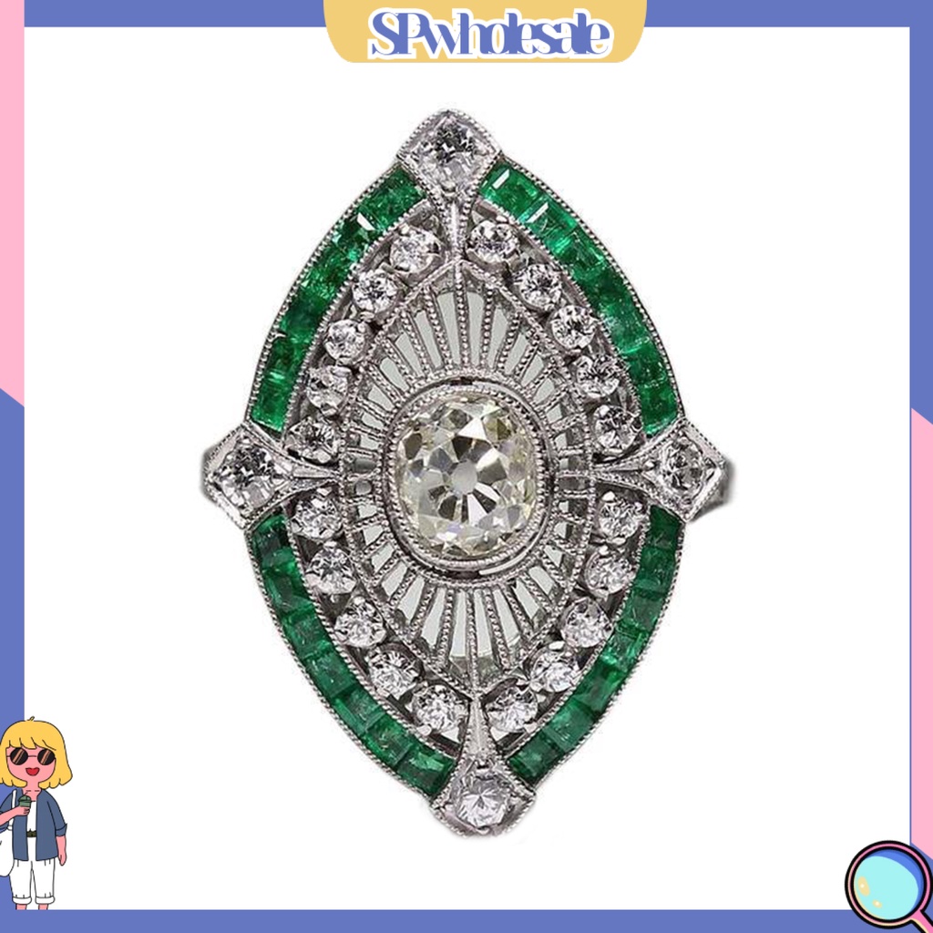 <SPwholesale> Nhẫn Đính Đá Ngọc Lục Bảo Nhân Tạo Hai Tông Màu Lấp Lánh Nghệ Thuật Làm Quà Tặng Sinh Thái Cho Nữ